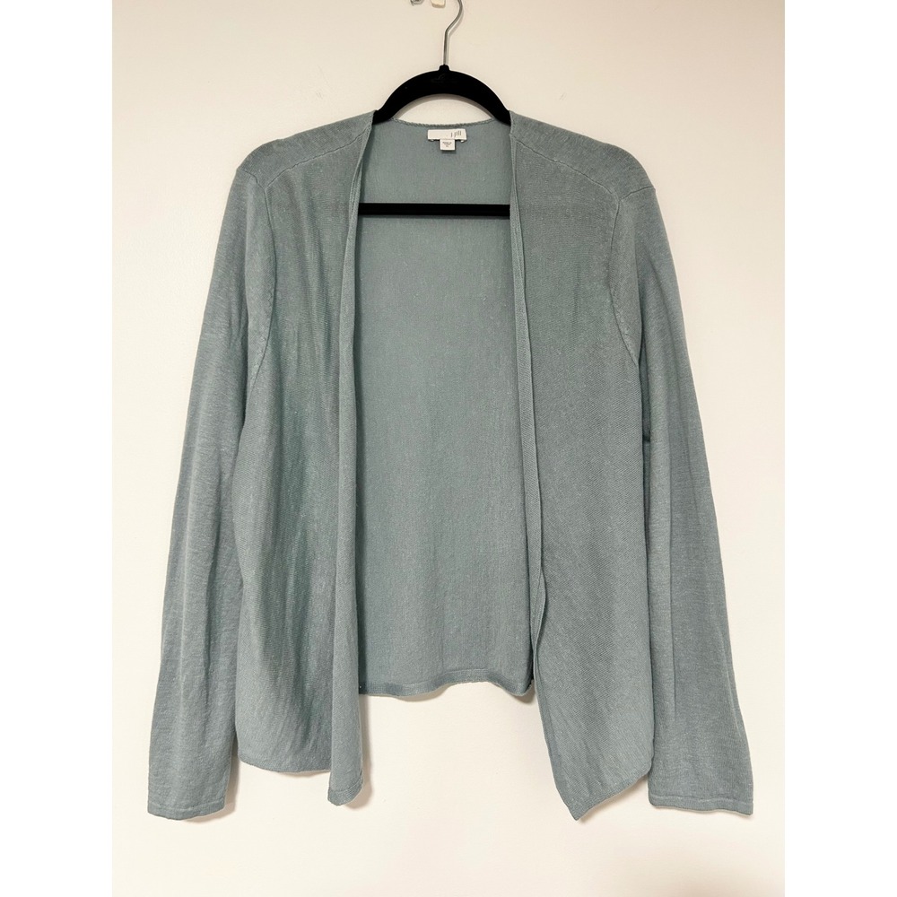 J. Jill Womens XL Blue Linen Blend Open Front Cardigan Sweater COASTAL GRANDMA